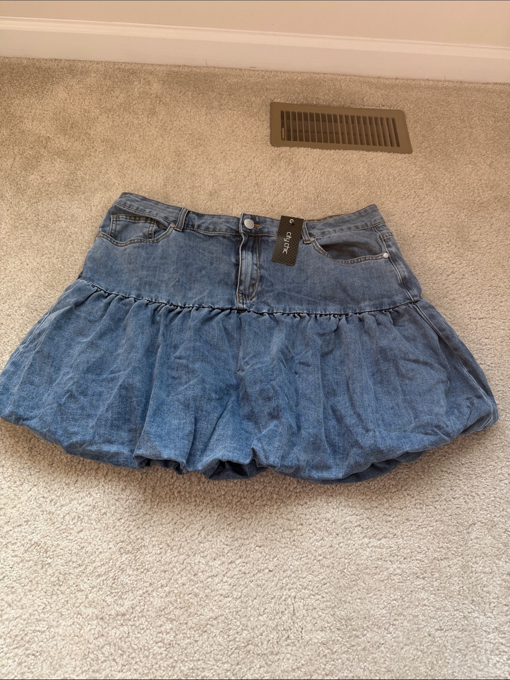 HALARA Blue Denim Ruffle Mini Skirt